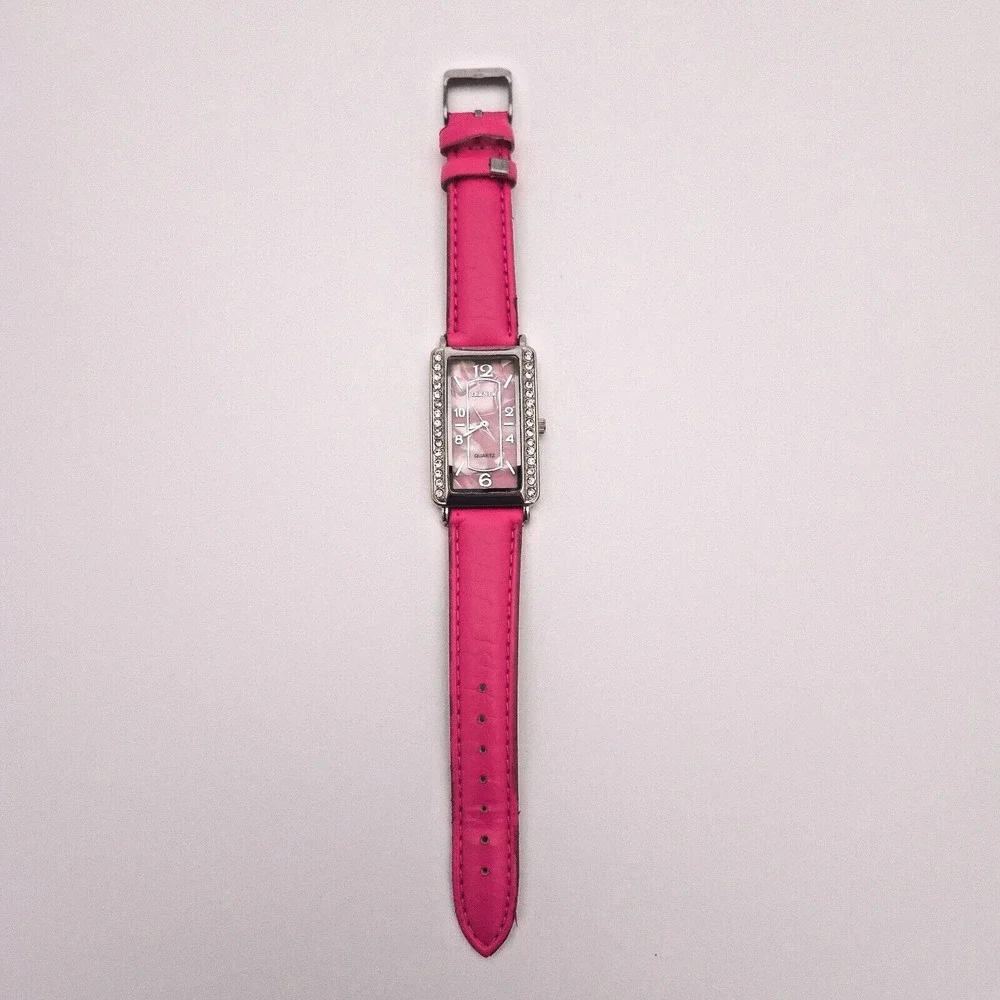 Women's Terner Pink & Silver‎ Toned Bling Wristwatch w/ Adjustable Buckle Band